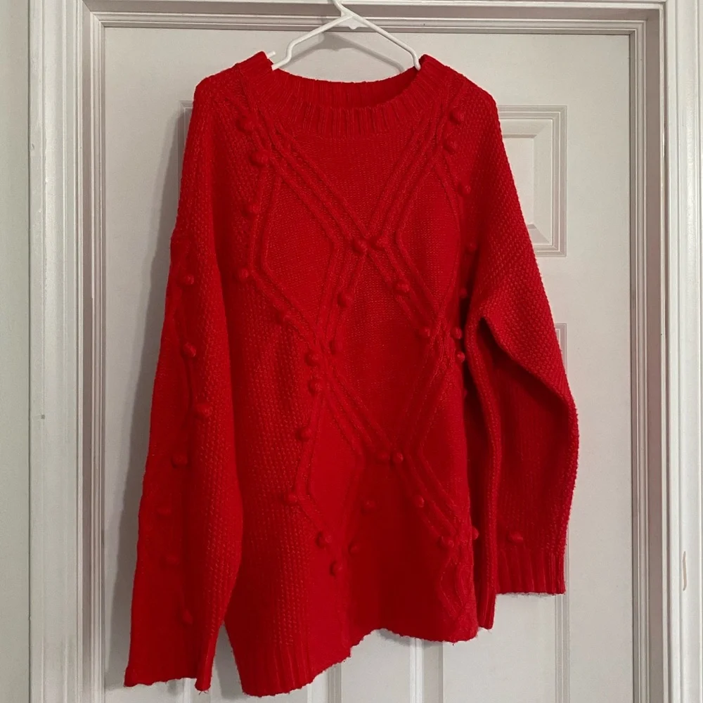 Oversized Bright Red Textured Sweater - Picture 3 of 4